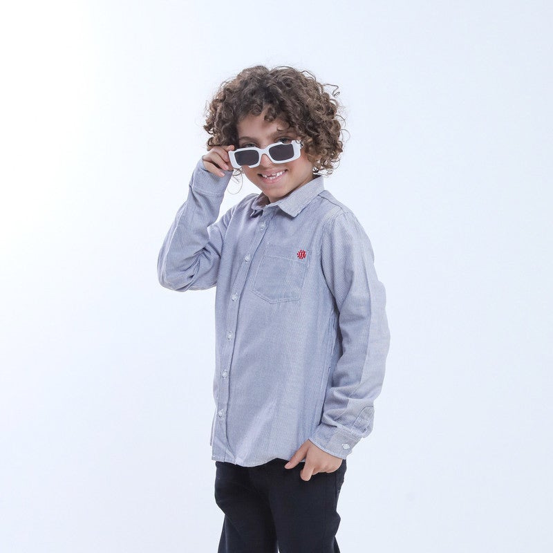 بيبو قميص اولادي مقلم_رمادي - Image 1